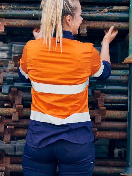BISLEY Shirt Hi-Vis Stretch V-Neck Closed Front Womens BLC6064T