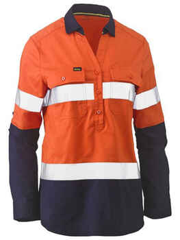 BISLEY Shirt Hi-Vis Stretch V-Neck Closed Front Womens (BLC6064T)